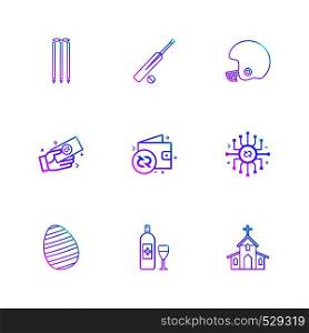 cricket, bat , halmet , money, wallet , ic, eggs , drink , church , icon, vector, design, flat, collection, style, creative, icons