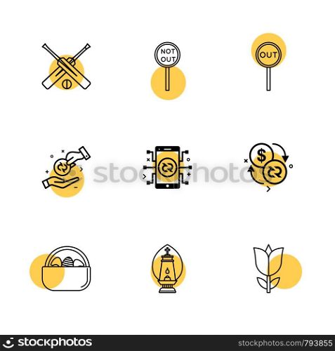 cricket bat , score , not out , out, mobile , crypto currency , flower , fruits ,icon, vector, design, flat, collection, style, creative, icons