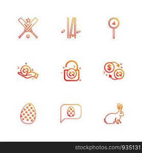 cricket ,bat ,wicket , score , bit coins , rabbit , unlock , egg , icon, vector, design, flat, collection, style, creative, icons