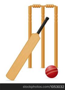 cricket equipment bat ball and wicket vector illustration isolated on white background