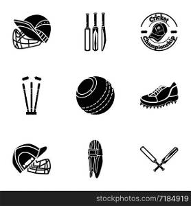 Cricket equipment icon set. Simple set of 9 cricket equipment vector icons for web design isolated on white background. Cricket equipment icon set, simple style