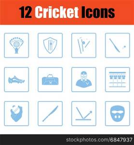 Cricket icon set. Blue frame design. Vector illustration.