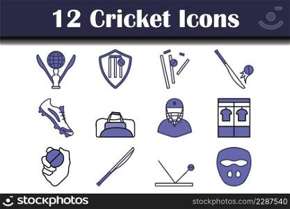 Cricket Icon Set. Editable Bold Outline With Color Fill Design. Vector Illustration.