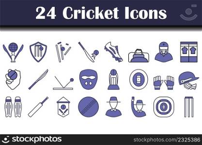 Cricket Icon Set. Editable Bold Outline With Color Fill Design. Vector Illustration.