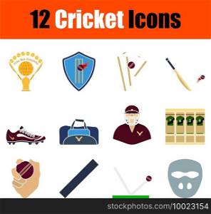 Cricket Icon Set. Flat Design. Fully editable vector illustration. Text expanded.