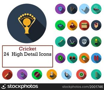 Cricket Icon Set. Flat Design With Long Shadow. Vector illustration.