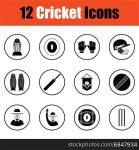 Cricket icon set. Thin circle design. Vector illustration.