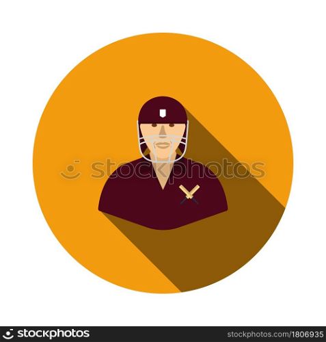 Cricket Player Icon. Flat Circle Stencil Design With Long Shadow. Vector Illustration.