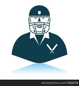 Cricket Player Icon. Shadow Reflection Design. Vector Illustration.