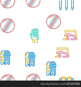 Cricket Sport Game Accessory Vector Seamless Pattern Color Line Illustration. Cricket Sport Game Accessory Icons Set Vector