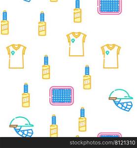 Cricket Sport Game Accessory Vector Seamless Pattern Color Line Illustration. Cricket Sport Game Accessory Icons Set Vector