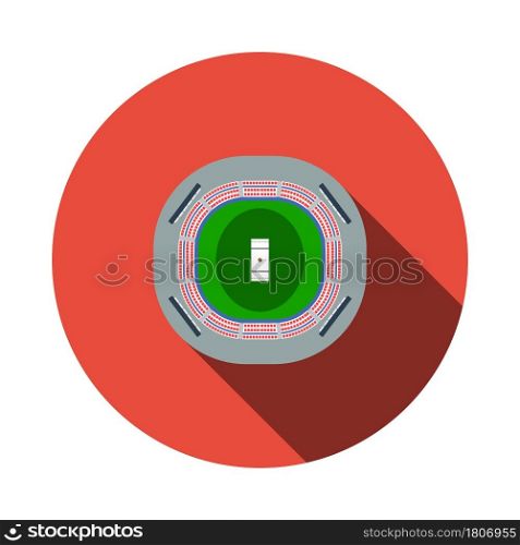 Cricket Stadium Icon. Flat Circle Stencil Design With Long Shadow. Vector Illustration.
