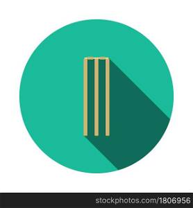 Cricket Wicket Icon. Flat Circle Stencil Design With Long Shadow. Vector Illustration.