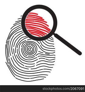 Crime icon on white background. Evidence sign. finger print with magnifying glass symbol. flat style.