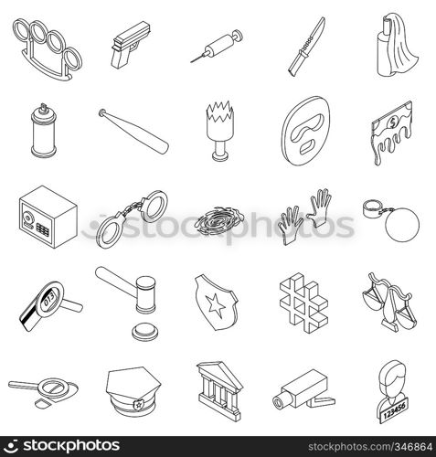 Crime icons set in isometric 3d style on a white background. Crime icons set, isometric 3d style