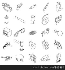 Crime icons set in isometric 3d style on a white background. Crime icons set, isometric 3d style