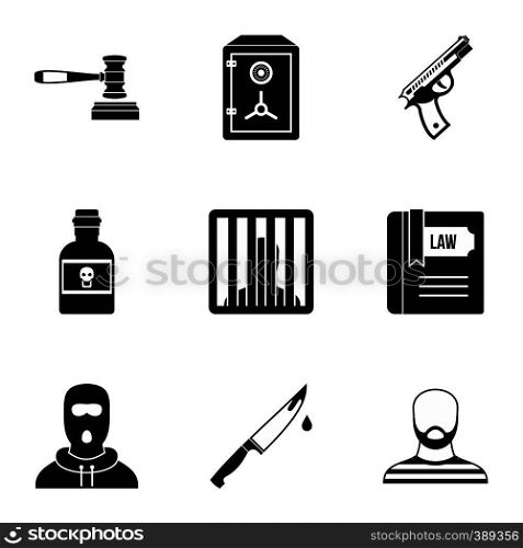 Crime icons set. Simple illustration of 9 crime vector icons for web. Crime icons set, simple style