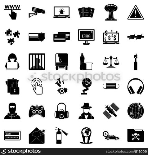 Crime icons set. Simple style of 36 crime vector icons for web isolated on white background. Crime icons set, simple style
