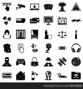 Crime icons set. Simple style of 36 crime vector icons for web isolated on white background. Crime icons set, simple style