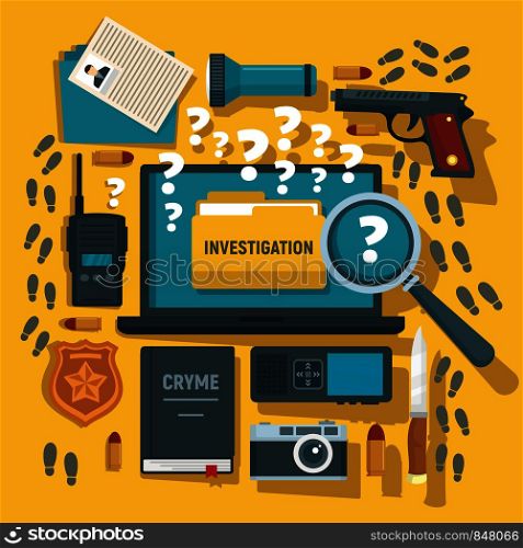 Crime investigation concept background. Flat illustration of crime investigation vector concept background for web design. Crime investigation concept background, flat style