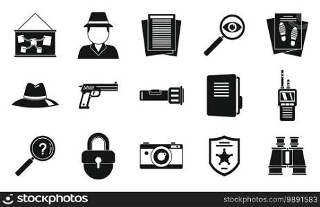 Crime investigator icons set. Simple set of crime investigator vector icons for web design on white background. Crime investigator icons set, simple style