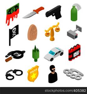 Crime isometric 3d icons set for web and mobile devices. Crime isometric 3d icons