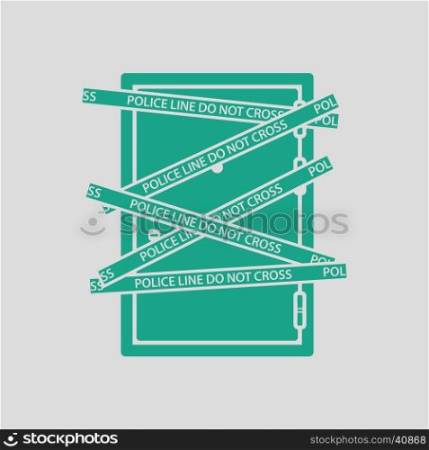Crime scene door icon. Gray background with green. Vector illustration.