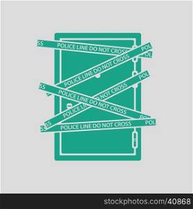Crime scene door icon. Gray background with green. Vector illustration.