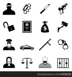 Crime simple icons set for web and mobile devices. Crime simple icons