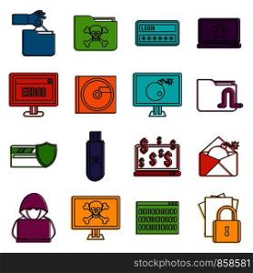 Criminal activity icons set. Doodle illustration of vector icons isolated on white background for any web design. Criminal activity icons doodle set