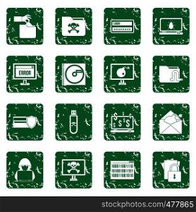 Criminal activity icons set in grunge style green isolated vector illustration. Criminal activity icons set grunge