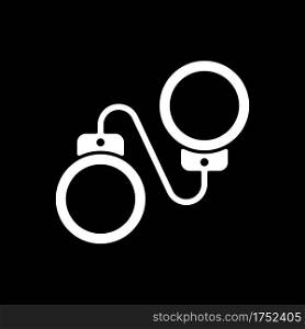 Criminal drama dark mode glyph icon. Popular movie genre, cinema category. Hand cuffs. Television entertainment category. White silhouette symbol on black space. Vector isolated illustration. Criminal drama dark mode glyph icon