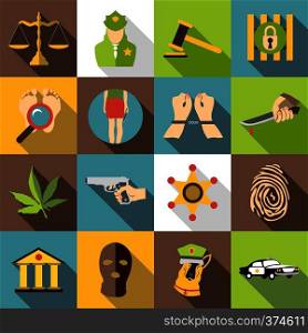 Criminal icons set. Flat illustration of 16 business plan vector icons for web. Crimonal icons set, flat style