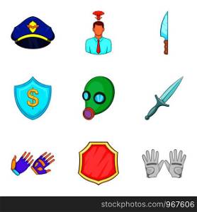 Criminal negligence icons set. Cartoon set of 9 criminal negligence vector icons for web isolated on white background. Criminal negligence icons set, cartoon style