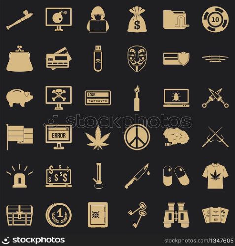 Criminal offence icons set. Simple style of 36 criminal offence vector icons for web for any design. Criminal offence icons set, simple style