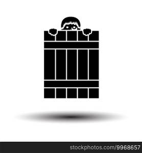 Criminal Peeping From Fence Icon. Black on White Background With Shadow. Vector Illustration.