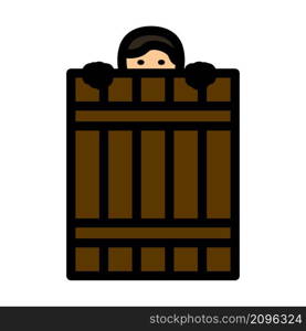 Criminal Peeping From Fence Icon. Editable Bold Outline With Color Fill Design. Vector Illustration.