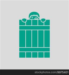 Criminal Peeping From Fence Icon. Green on Gray Background. Vector Illustration.