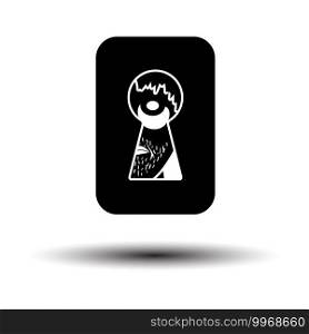 Criminal Peeping Through Keyhole Icon. Black on White Background With Shadow. Vector Illustration.