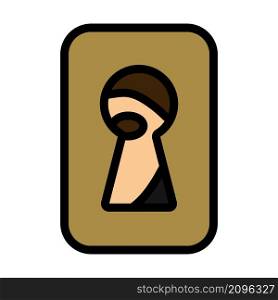 Criminal Peeping Through Keyhole Icon. Editable Bold Outline With Color Fill Design. Vector Illustration.