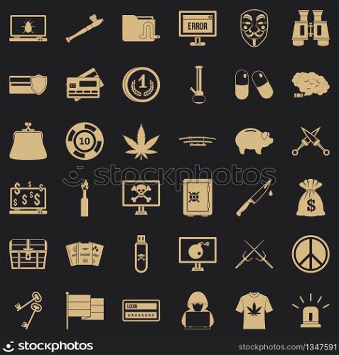 Criminal spam icons set. Simple style of 36 criminal spam vector icons for web for any design. Criminal spam icons set, simple style