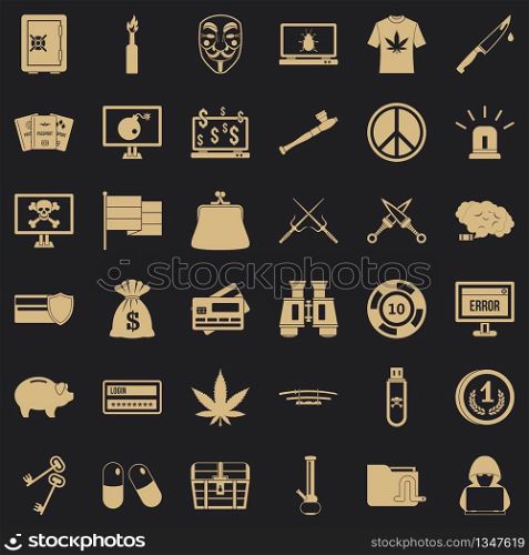 Criminal virus icons set. Simple style of 36 criminal virus vector icons for web for any design. Criminal virus icons set, simple style