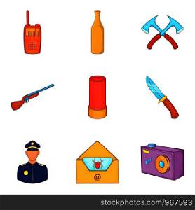 Criminality icons set. Cartoon set of 9 criminality vector icons for web isolated on white background. Criminality icons set, cartoon style