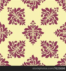 Crimson colored floral arabesque seamless pattern in damask style elegant motifs suitable for wallpaper, tiles and fabric design