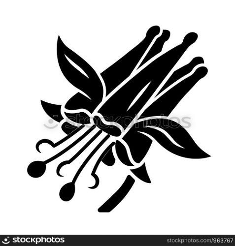 Crimson columbine glyph icon. Aquilegia formosa. Blooming wildflower. Spring blossom. Red columbine. Wild herbaceous plant. Silhouette symbol. Negative space. Vector isolated illustration