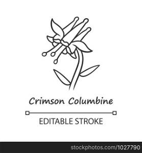 Crimson columbine linear icon. Thin line illustration. Aquilegia formosa inflorescence. Blooming wildflower. Red columbine. Wild plant. Contour symbol. Vector isolated outline drawing. Editable stroke