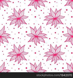 Crimson flowers seamless pattern, vector illustration. Background with bright flowers with blossoming petals. Template for wallpaper, fabric, packaging and design.. Crimson flowers seamless pattern, vector illustration.