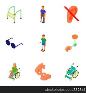 Cripple icons set. Cartoon illustration of 9 cripple vector icons for web. Cripple icons set, cartoon style
