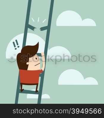 Crisis. boy climbing up a ladder.