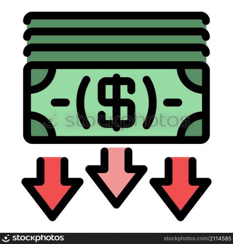 Crisis cash money icon. Outline crisis cash money vector icon color flat isolated. Crisis cash money icon color outline vector